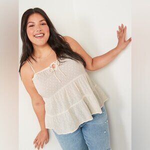 Old Navy Textured Clip-Dot Tiered Tie-Neck Bustier Cami Top Ivory Plus Size 4X